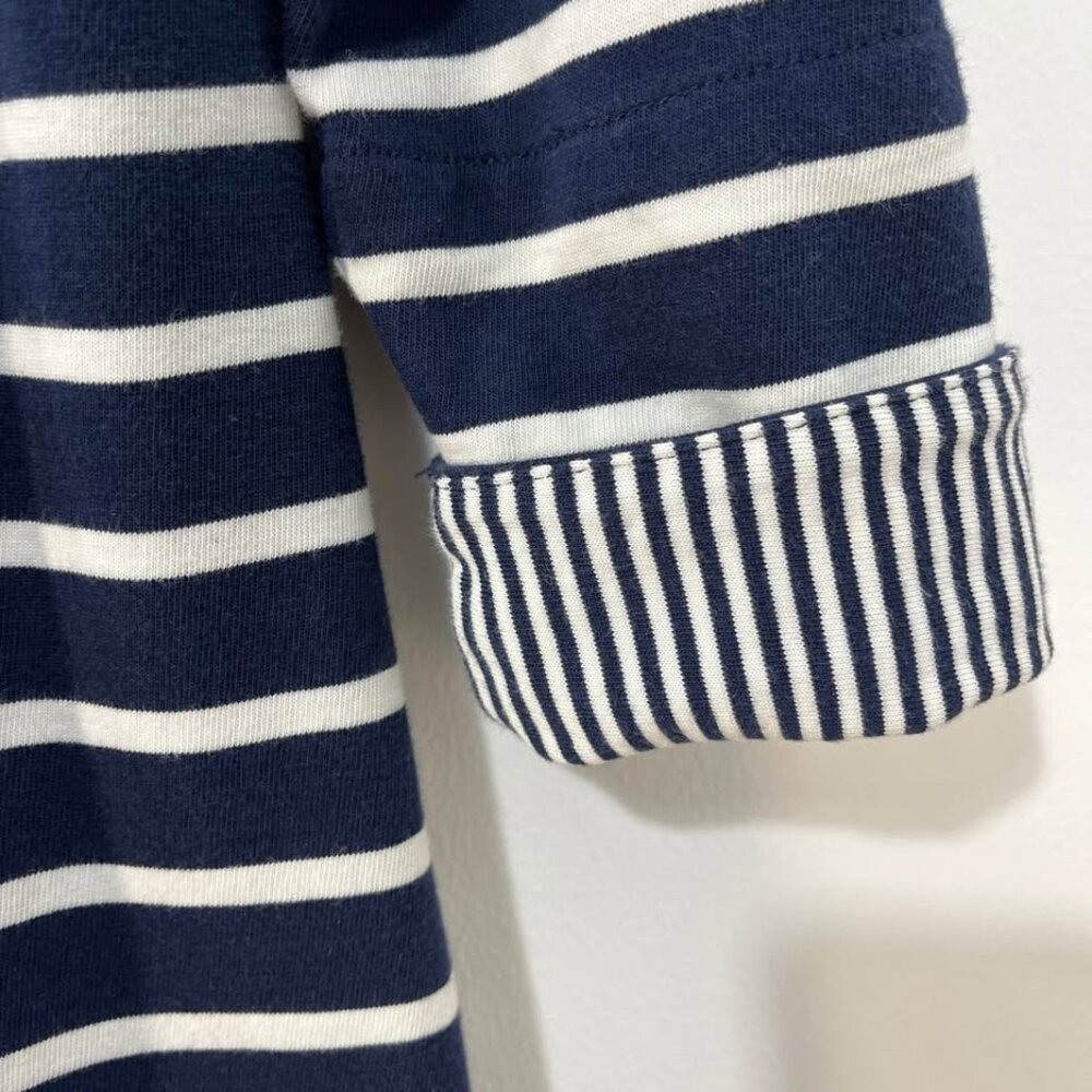 Boden Navy Striped 3/4 Sleeve Breton Dress | Coastal Preppy French Girl [size S] - Picture 3 of 9